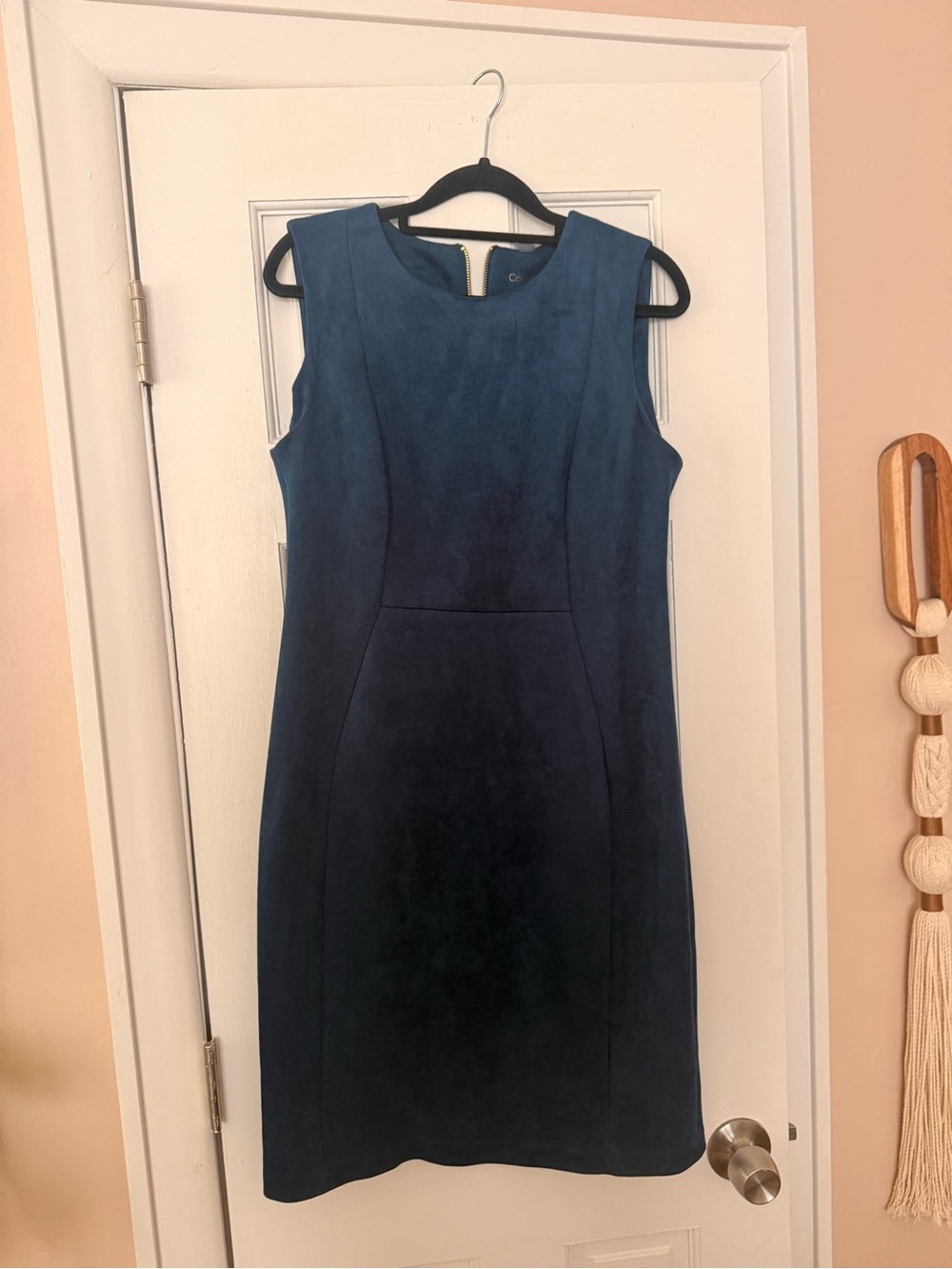 Calvin Klein Sleeveless Navy Blue velvet Sheath Dress